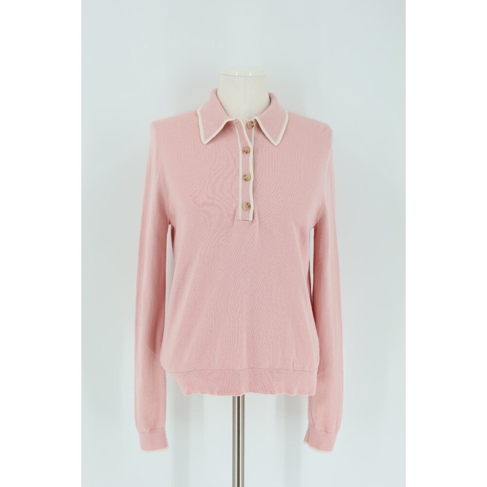 Boden Women Size Medium Merino Wool Blend Collared Henley Jumper Sweater Pink